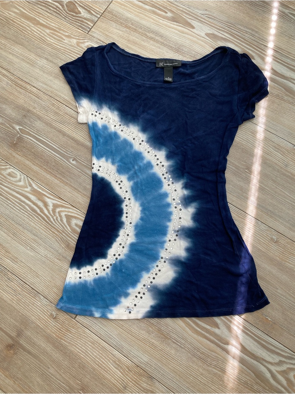 INC International Concepts Navy and White Short-Sleeve Tie-Dye Tee - Picture 2 of 5